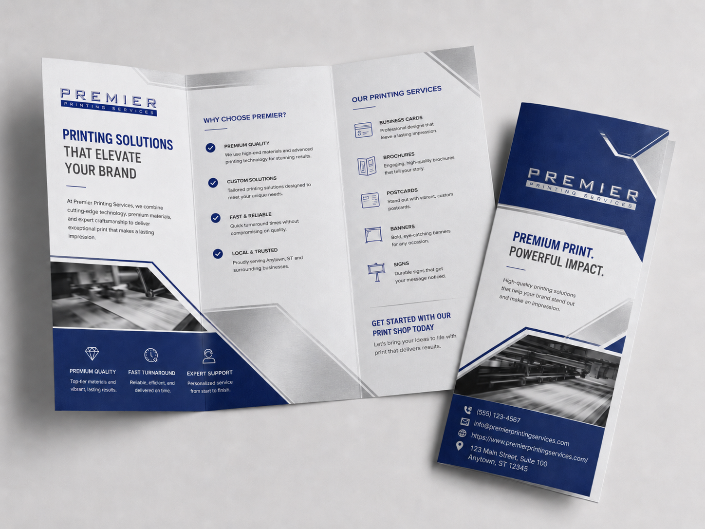 Premier Printing Services brochure and business print samples.