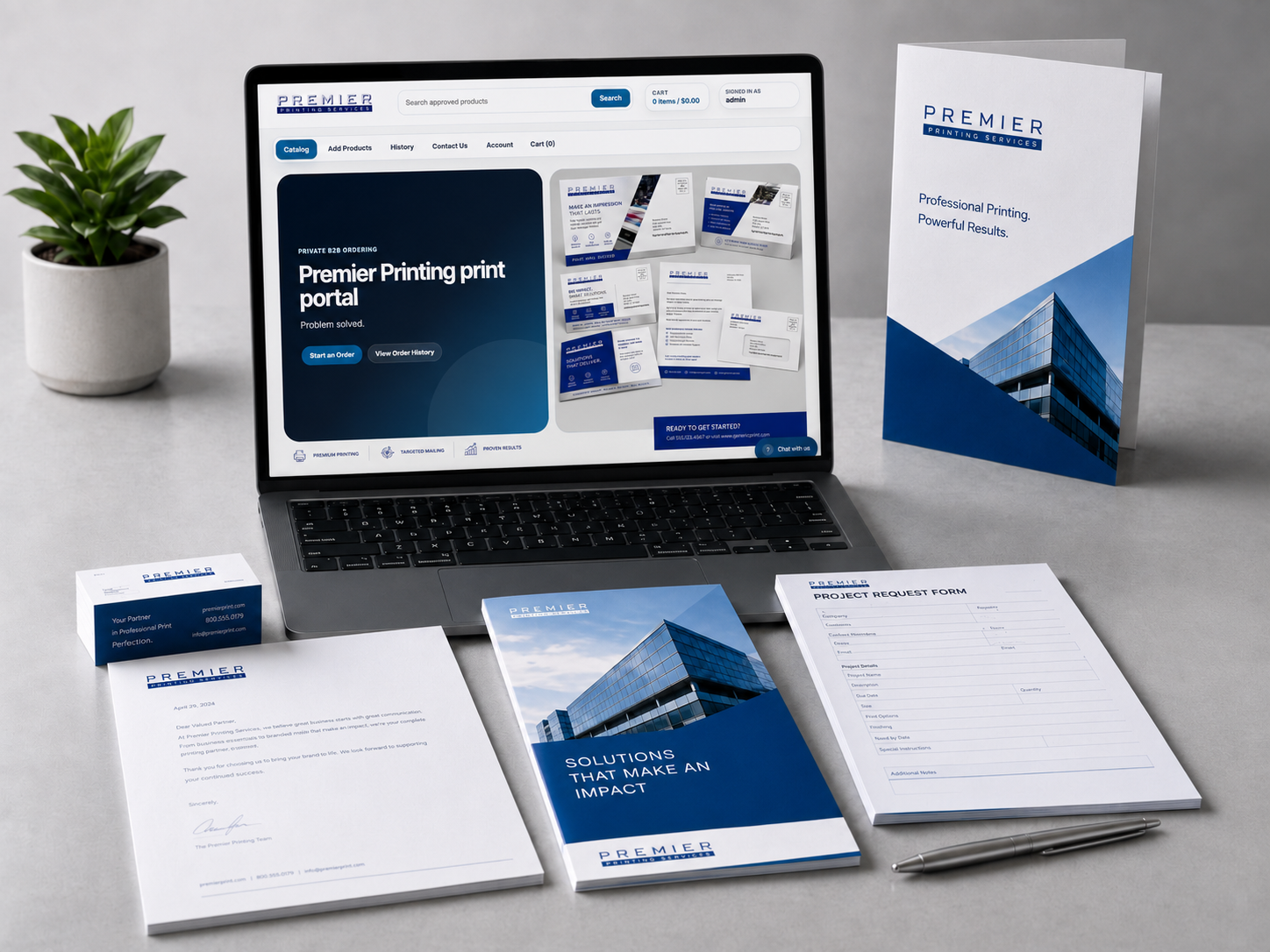 Coordinated corporate print materials with a Premier private ordering portal.