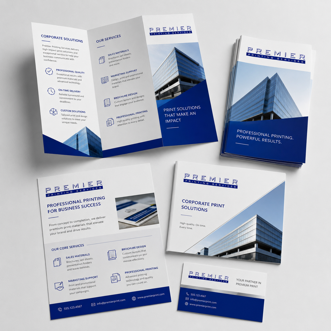 Corporate brochures and sales materials.