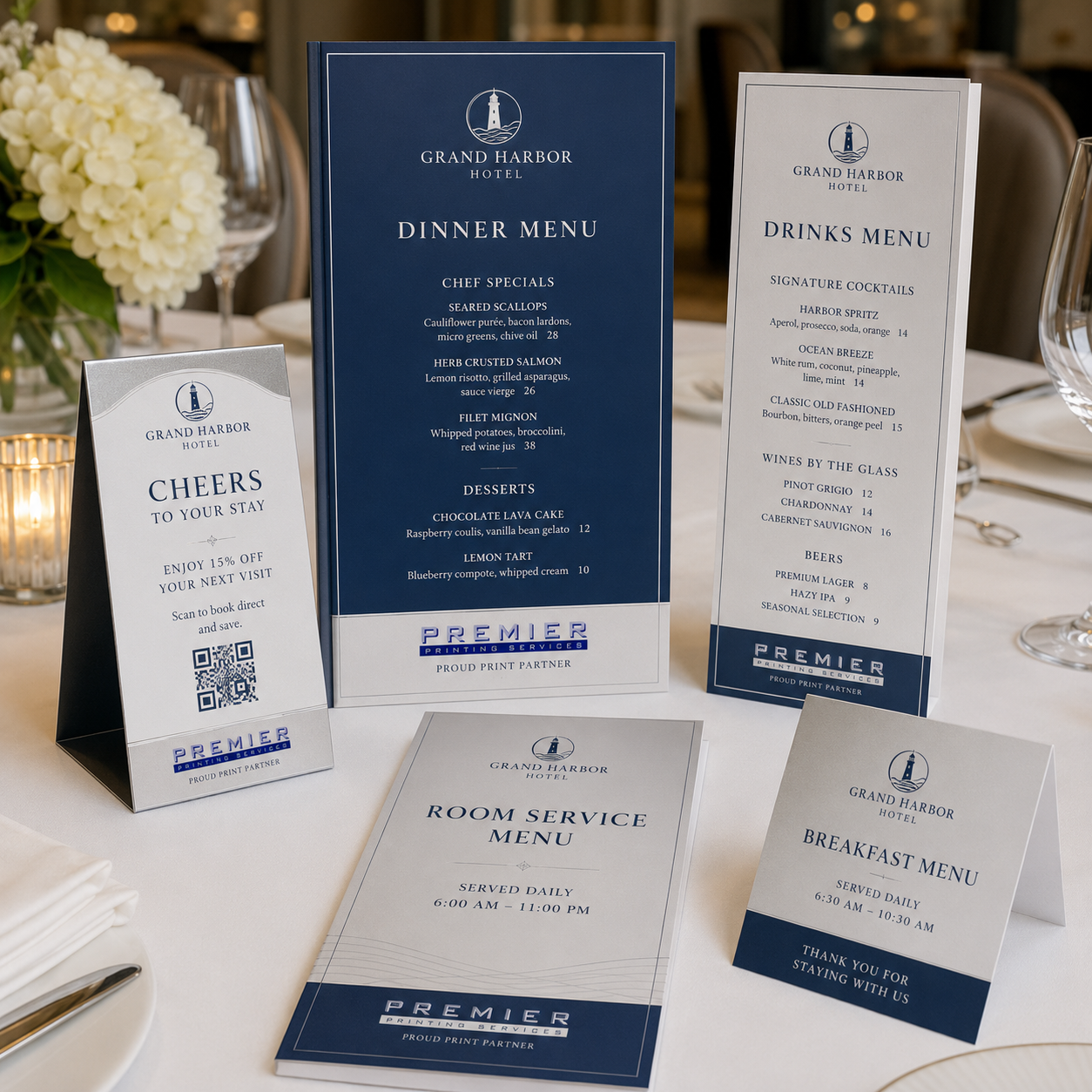 Professionally printed menus.